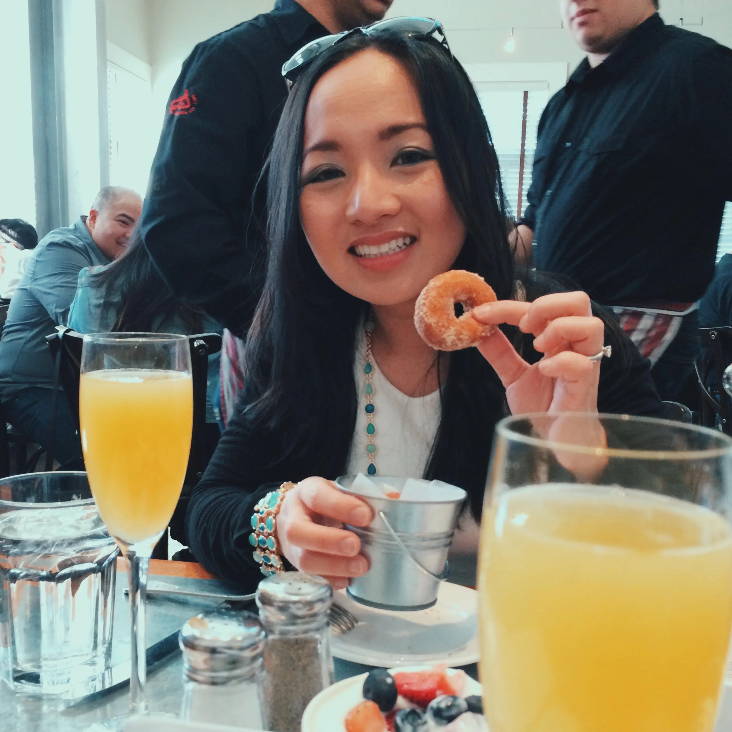 Bianca about to devour one of Boon Fly Cafe's world famous donuts. (Dave's Travel Corner)