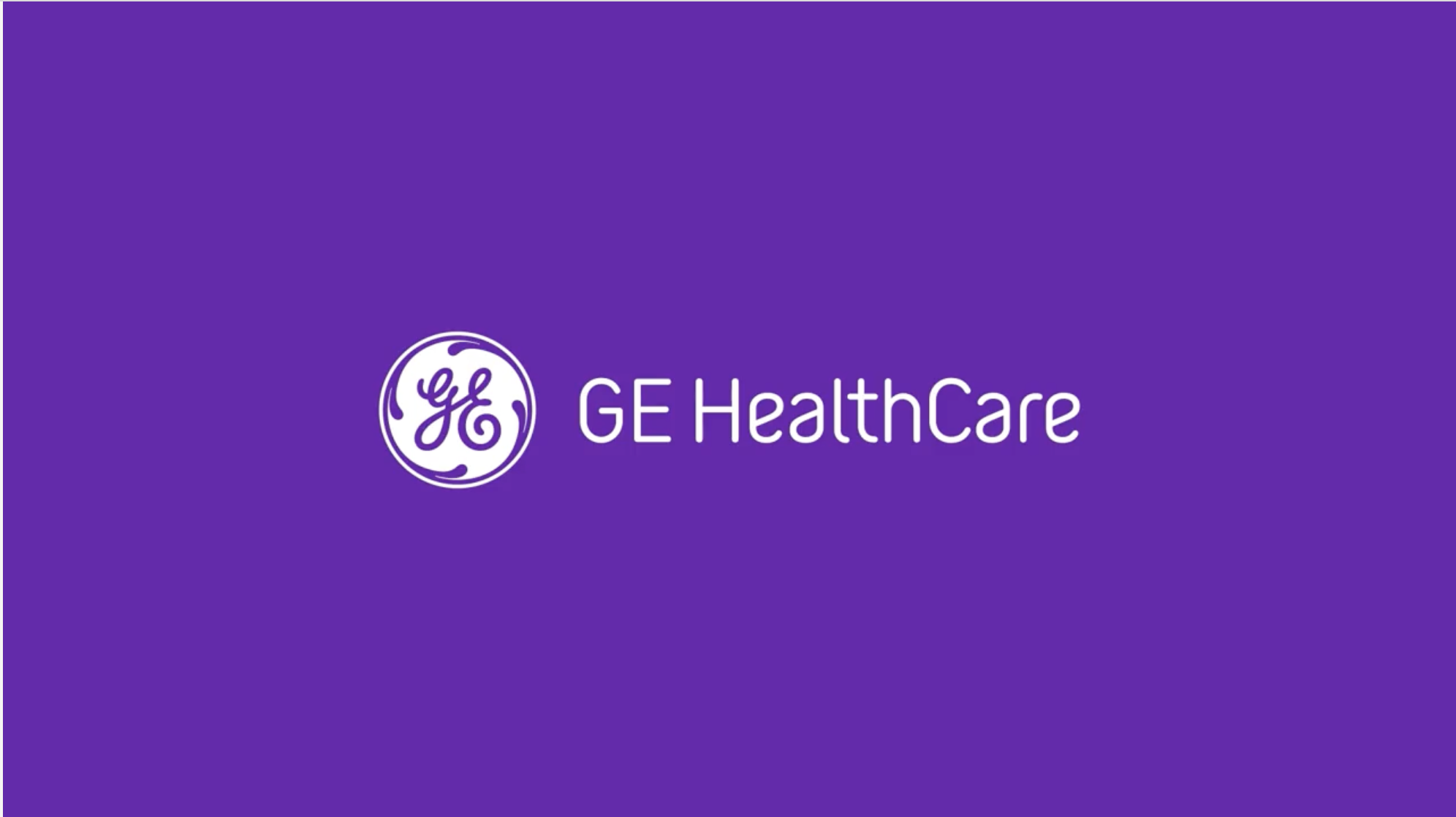 A purple background with the GE Healthcare logo and the text 'GE Healthcare' in white.