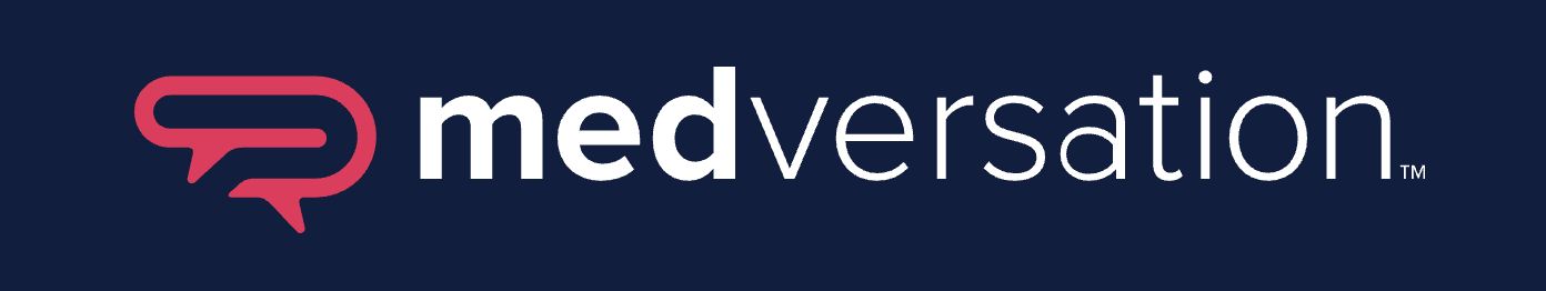 Medversation logo with a speech bubble icon on a dark background.