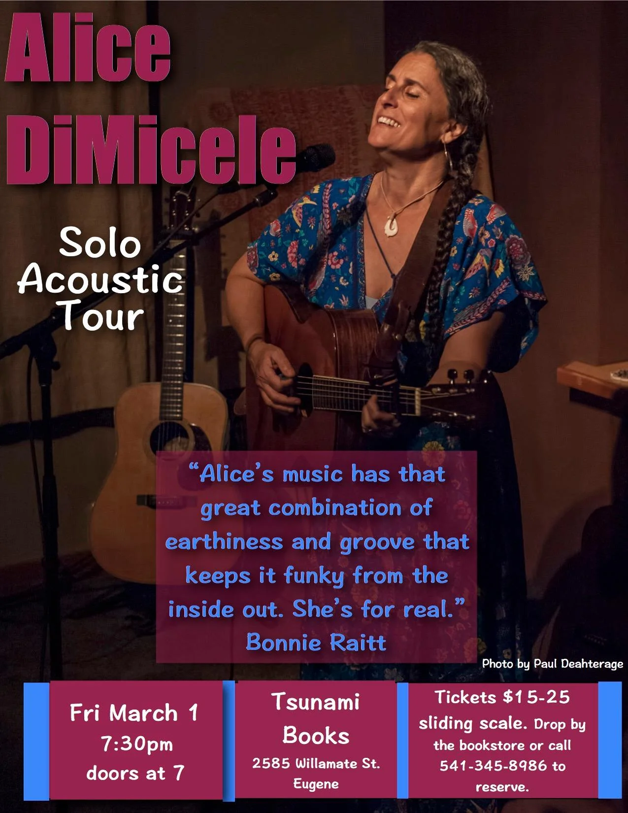 CANCELLED DUE TO SNOW/RESCHEDULED TO FRIDAY MAY 31  Singer/Songwriter Alice DiMicele, Solo!