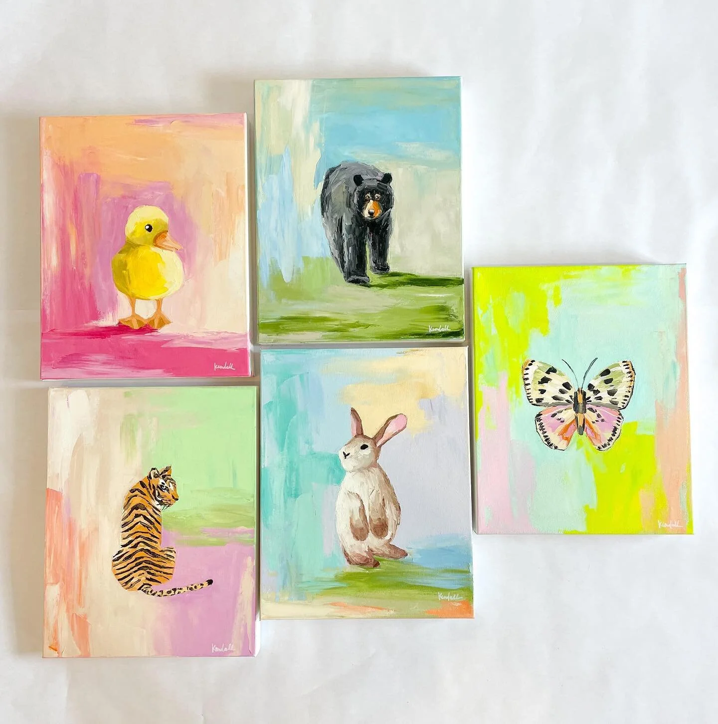 New animal prints &amp; originals are up on kendallkirkart.com! 🎉🐻🐥🦋🐅🐇