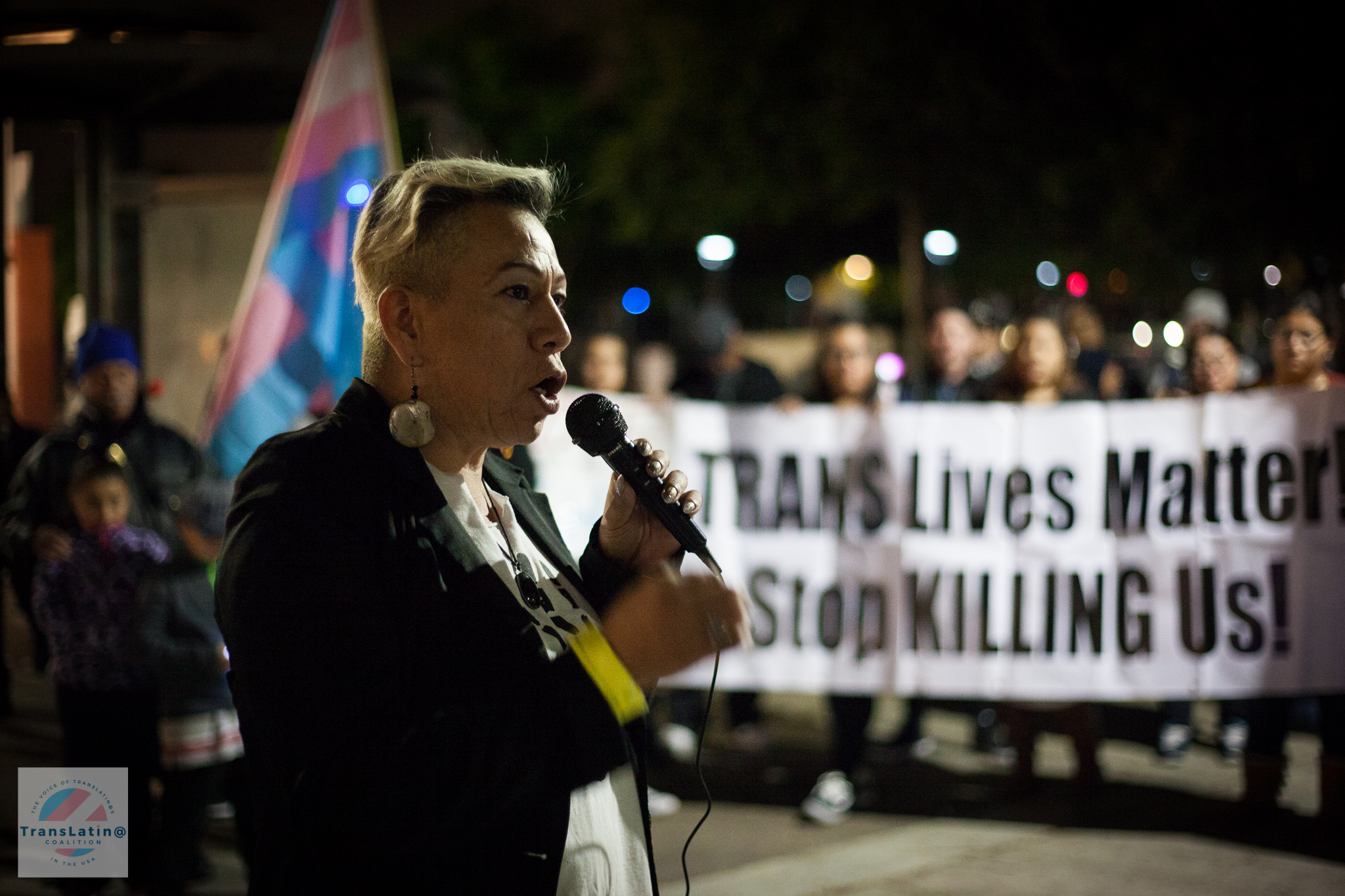 Bamby Salcedo, TransLatin@ Coalition President speaking at Annabel's vigil