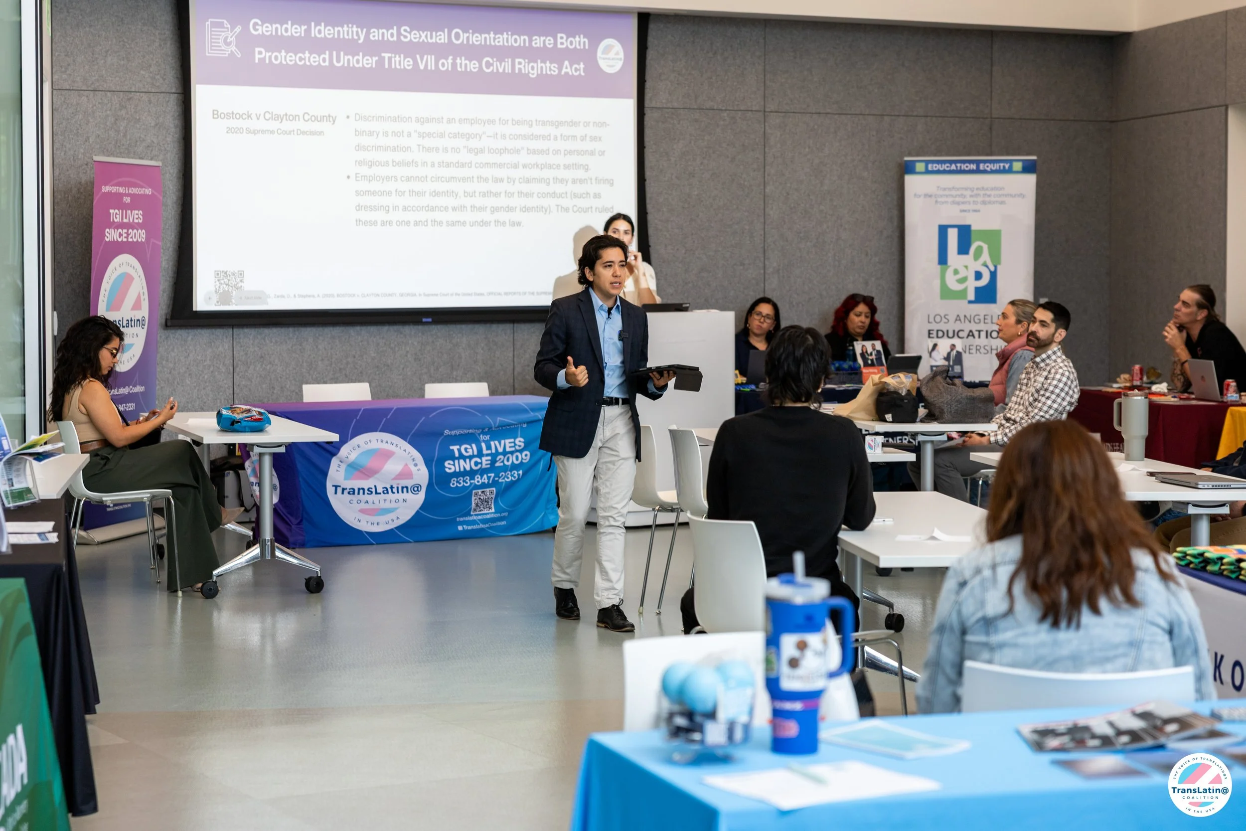Participating employers attended a Trans 101 training before the job fair opened to community members.