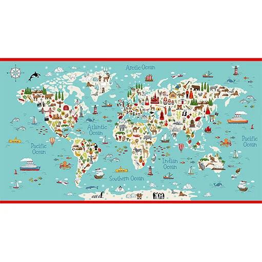 Makower-world-map-panel-fabric-UK