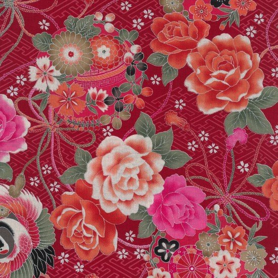 Sevenberry Japanese print Toto floral red