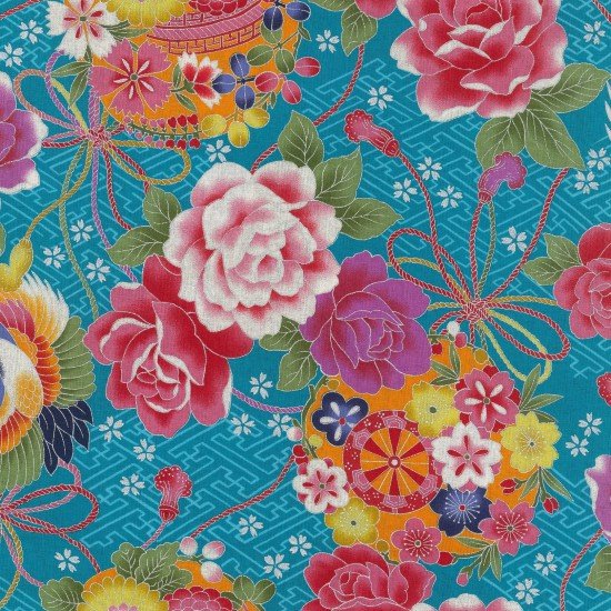 Sevenberry Japanese print Toto floral turquoise