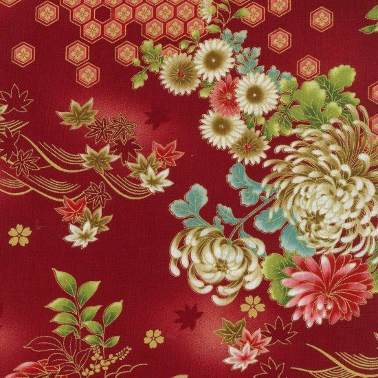 Sevenberry Kujo Chrysanthemum Japanese print red