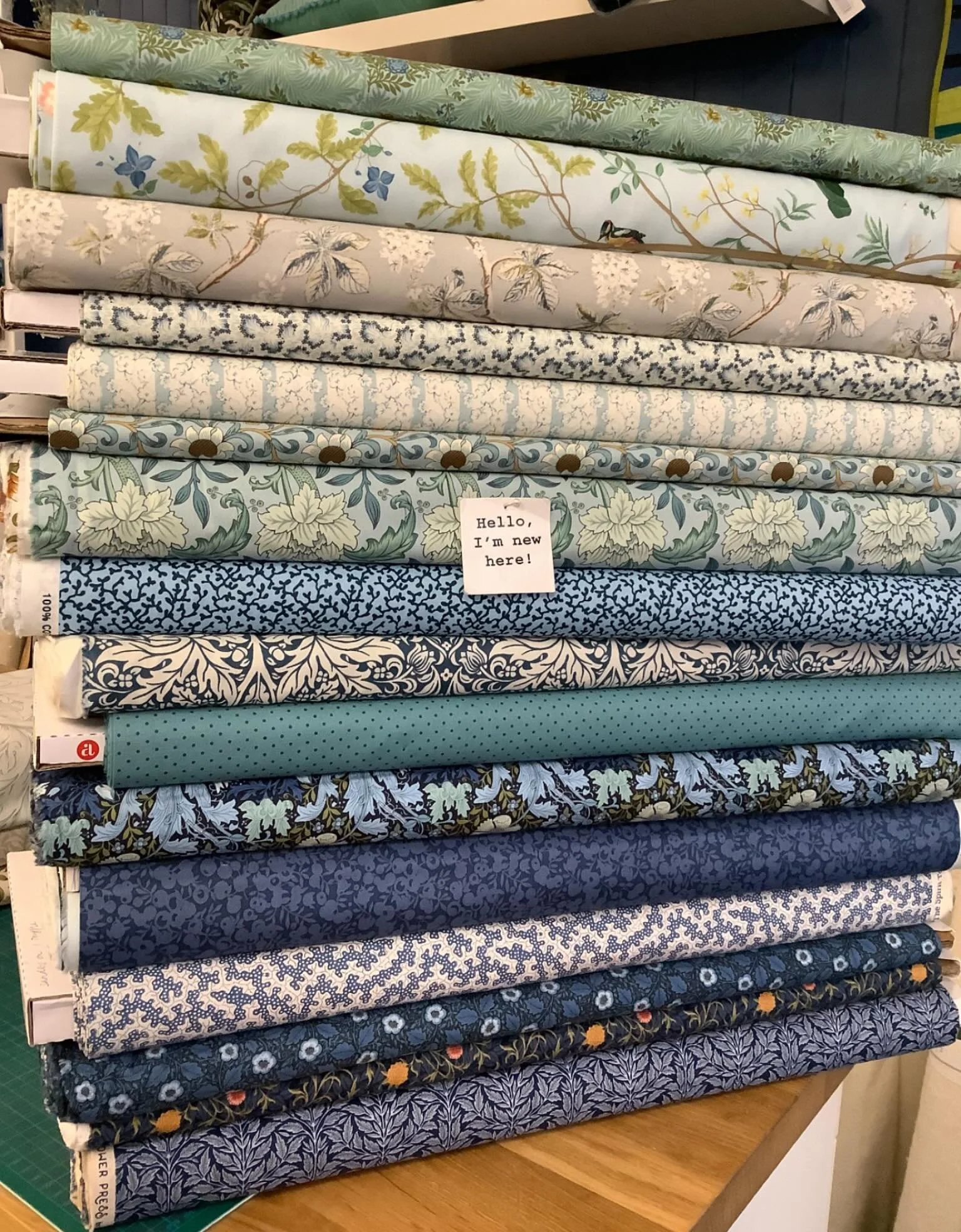 Do we need more blue fabrics? 💙 No, the shelves are full. Do we need more William Morris? See previous answer! 
Reader I may have ignored my own advice and ordered more fabric, as some gorgeous blue and duck egg Morris fabrics were delivered today.