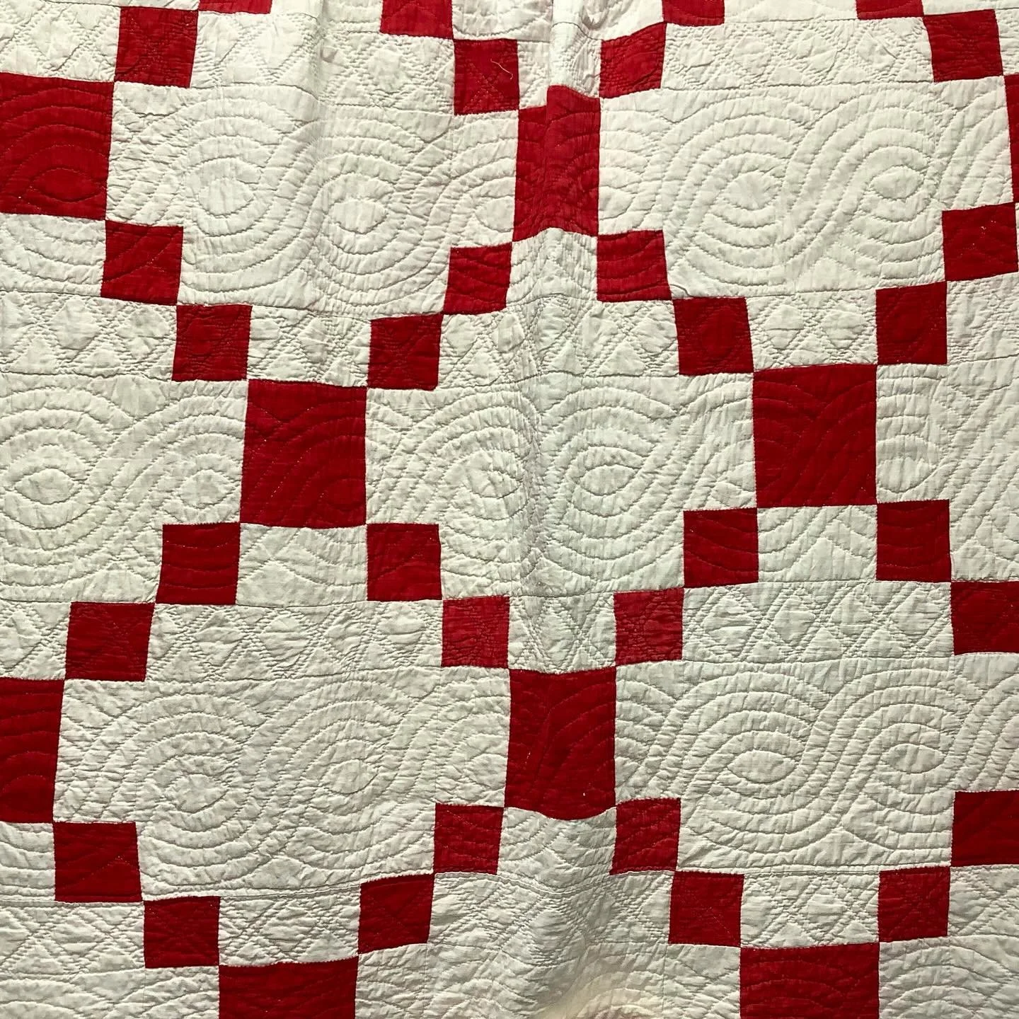 One final look at the lovely antique Puss in the Corner quilt that&rsquo;s been hanging in our Christmas shop window, as it&rsquo;s all change tomorrow. 

What quilt will be getting its moment to shine? Ooh, that will be telling; all I will say is it