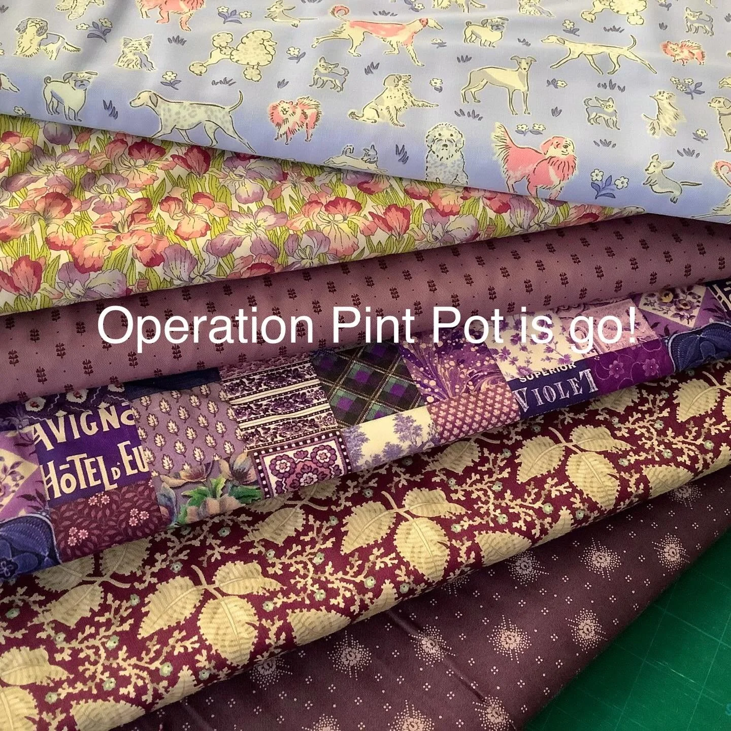 In not-so-top-secret information , Operation Pint Pot is GO! Yes, as always new fabrics and reorders are being delivered apace, yet the shelves are full of fabrics that are more fabric bolt than material, so we can&rsquo;t squeeze the new bolts of fa