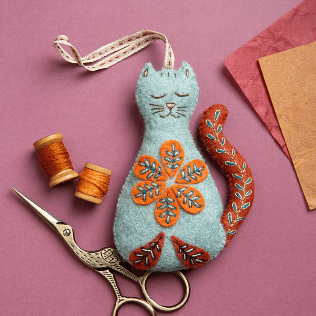 Embroidered-wool-felt-cat-workshop-Hometown-Rochester