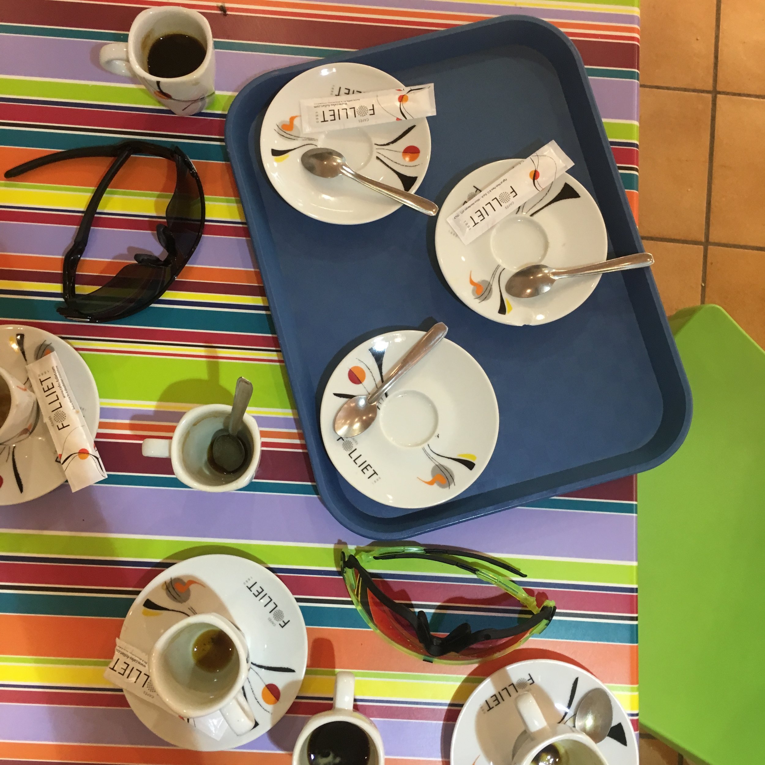 How many tiny coffees does it take to warm 3 cyclists?