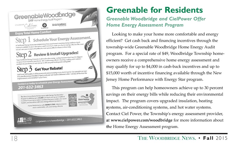 The Fall 2015 issue of The Woodbridge News features the Greenable Woodbridge Home Energy Assessment program.