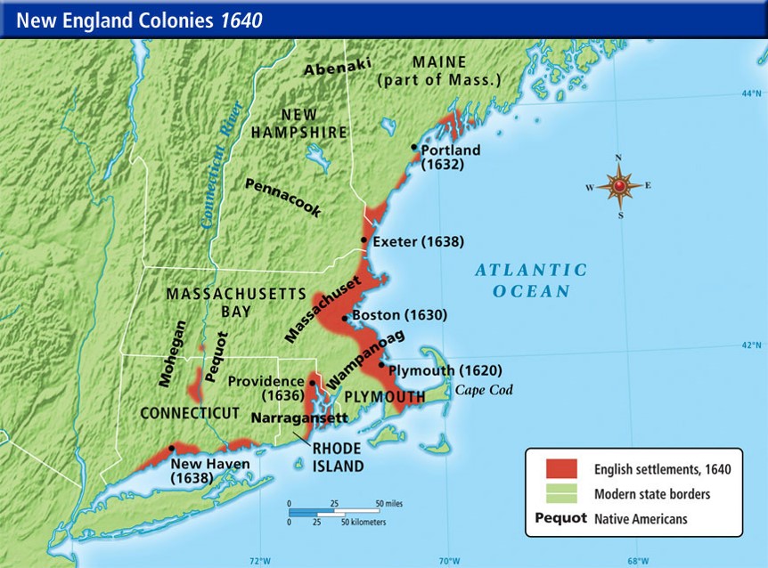 settlements in New England in 1640