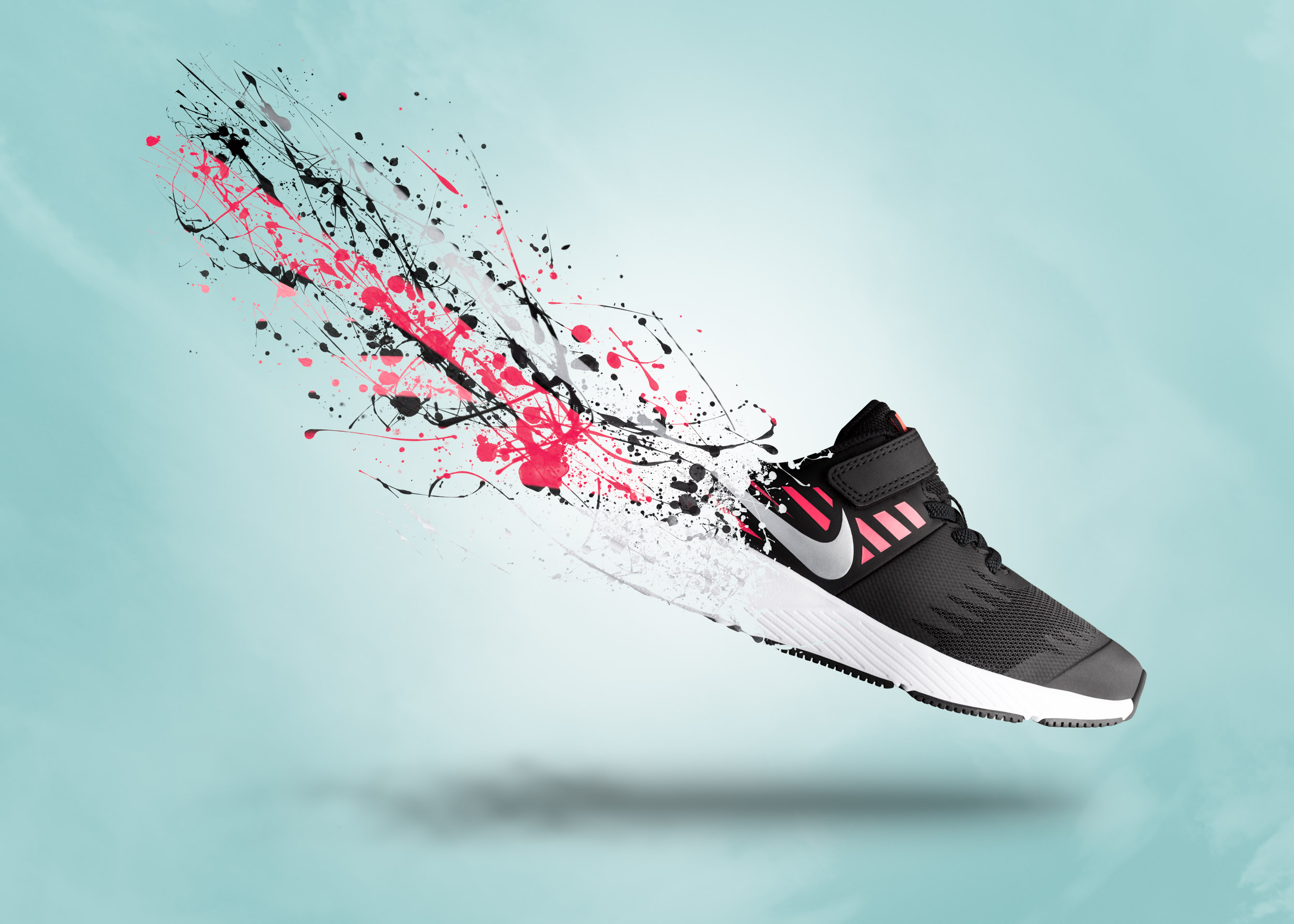 Black Nike with Paint Splatters | Commercial Product Shot 