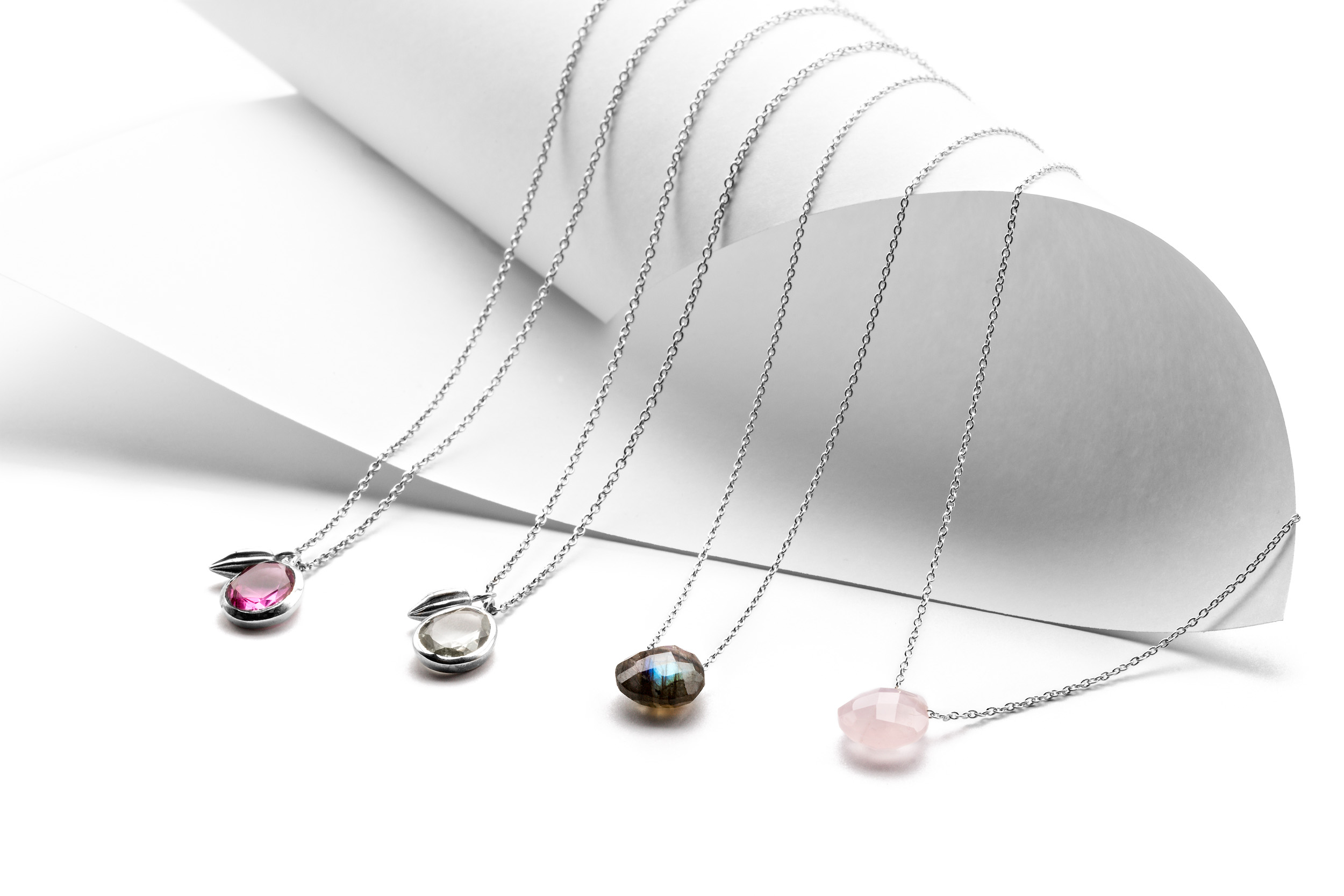 Silver Multi-coloured Gemstone Necklaces | Commercial Product Shot 