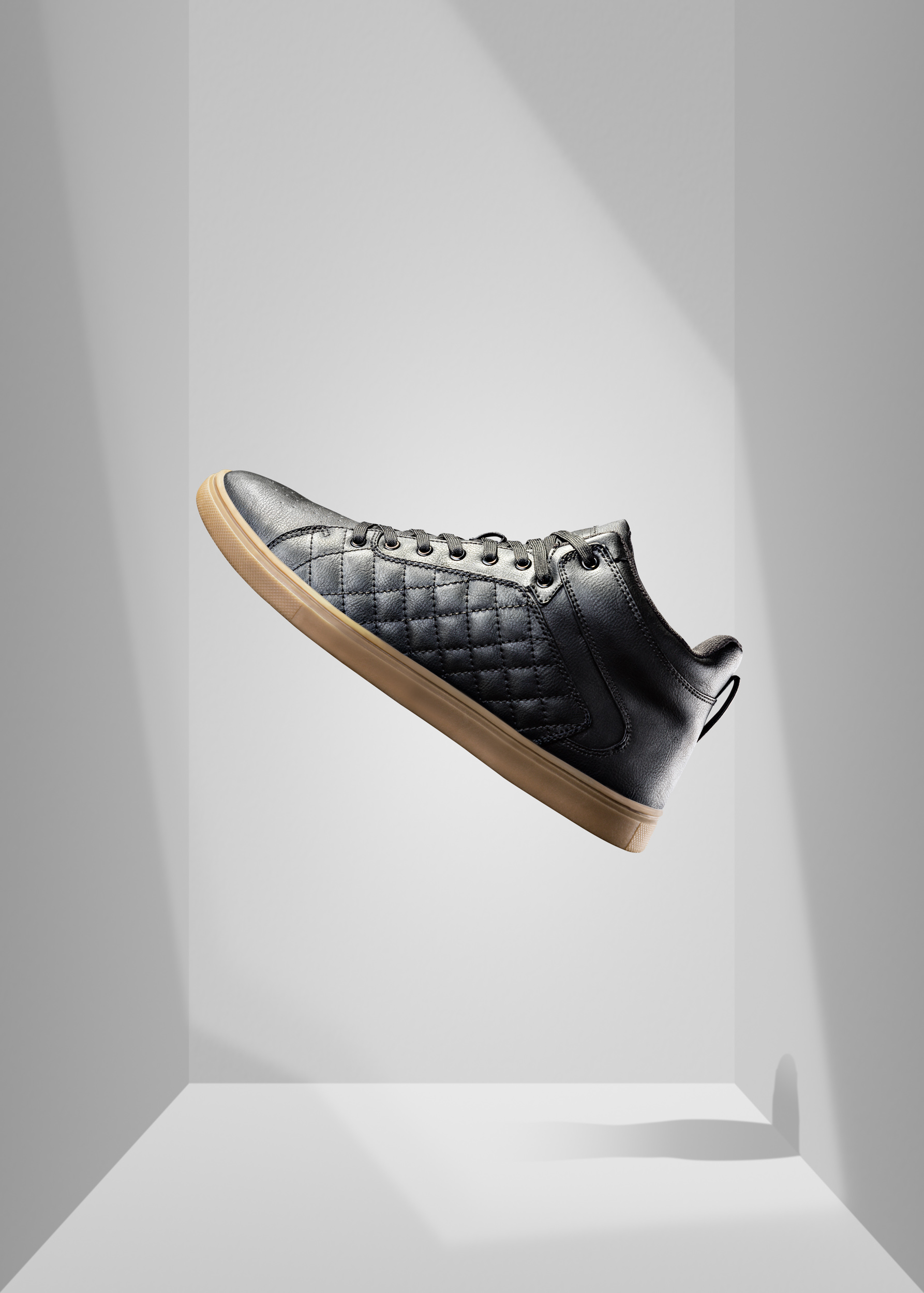 Men's Black High-top Leather Shoe | Commercial Product Shot 