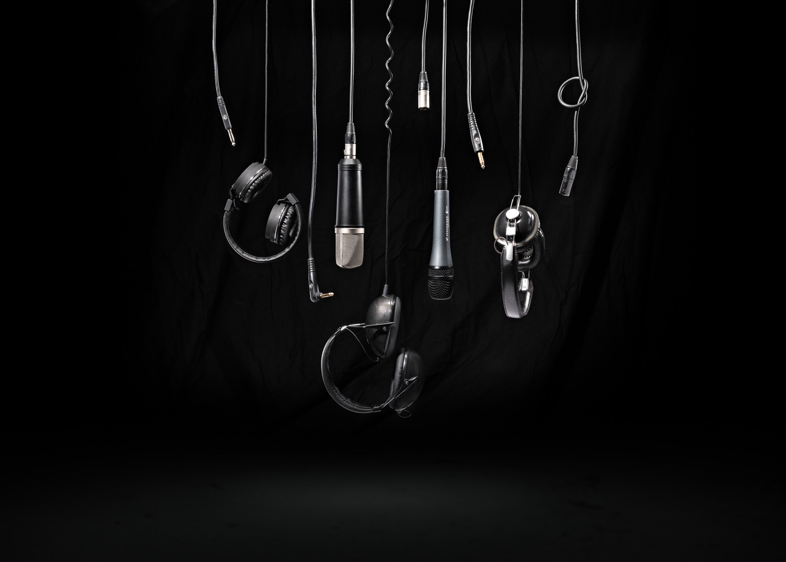 Hanging Headphones and Microphones | Commercial Product Shot 