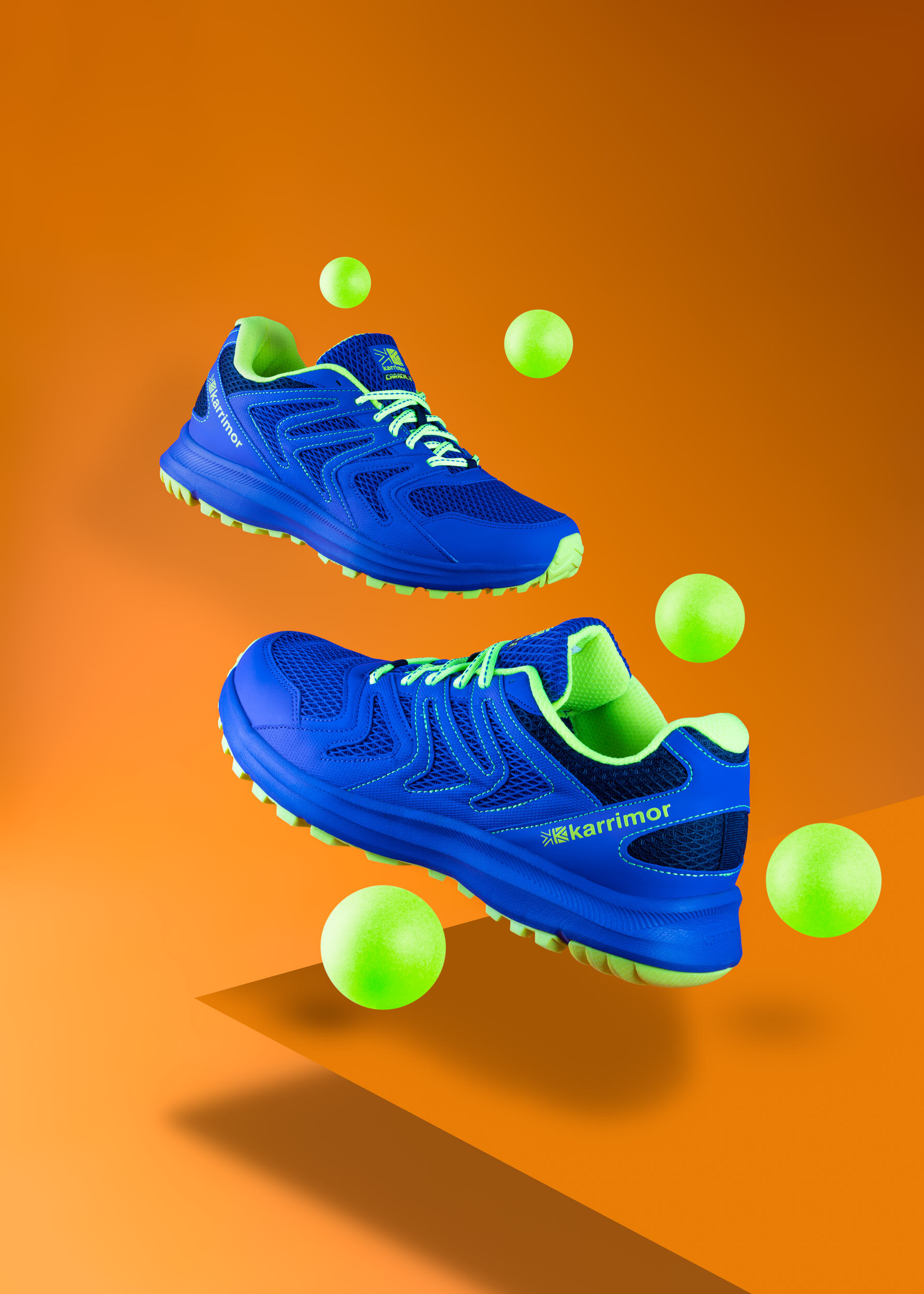 Blue and Green Karrimor Trainers | Commercial Product Shot 