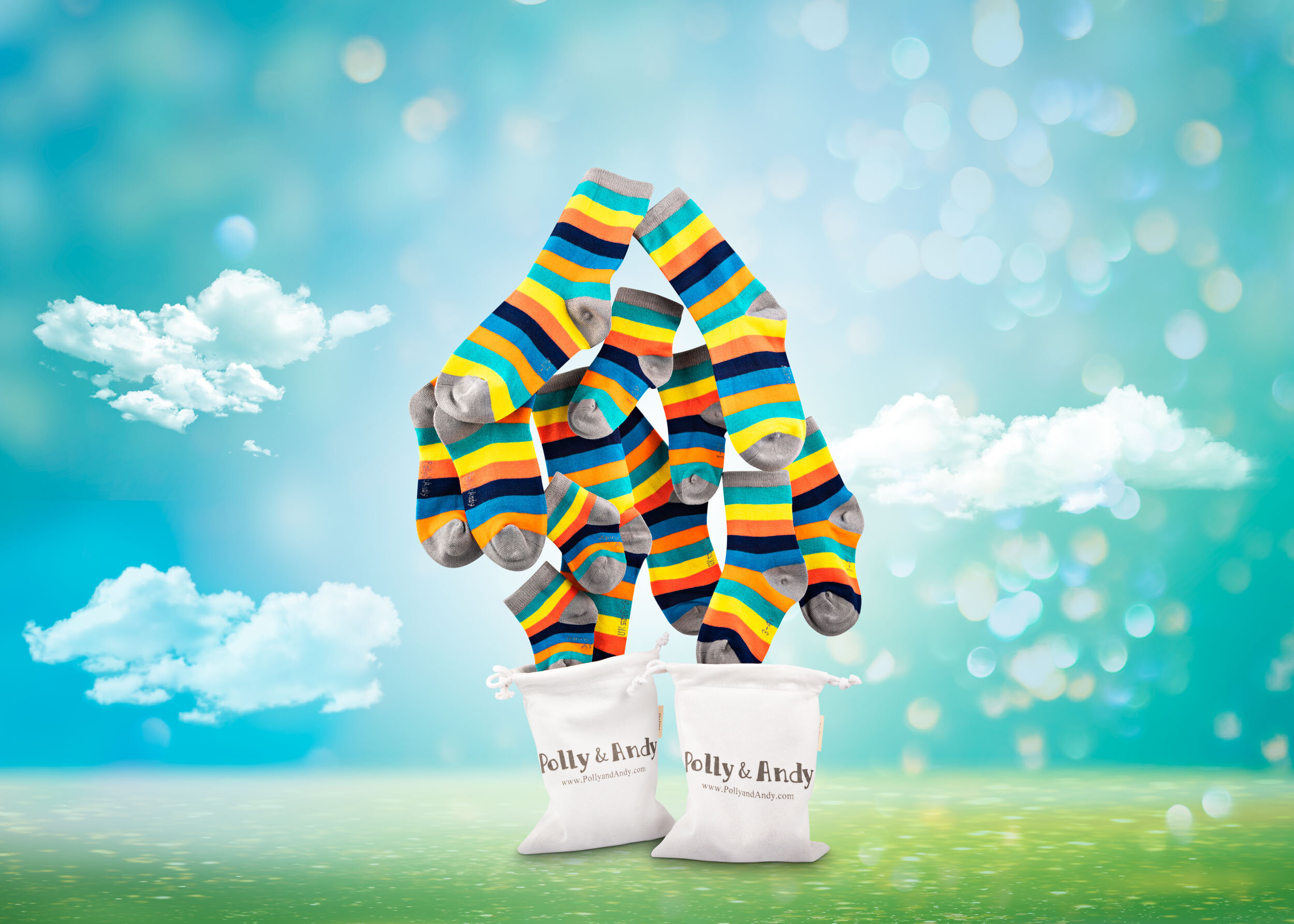 Polly and Andy Multi-coloured Striped Socks | Commercial Product Shot 