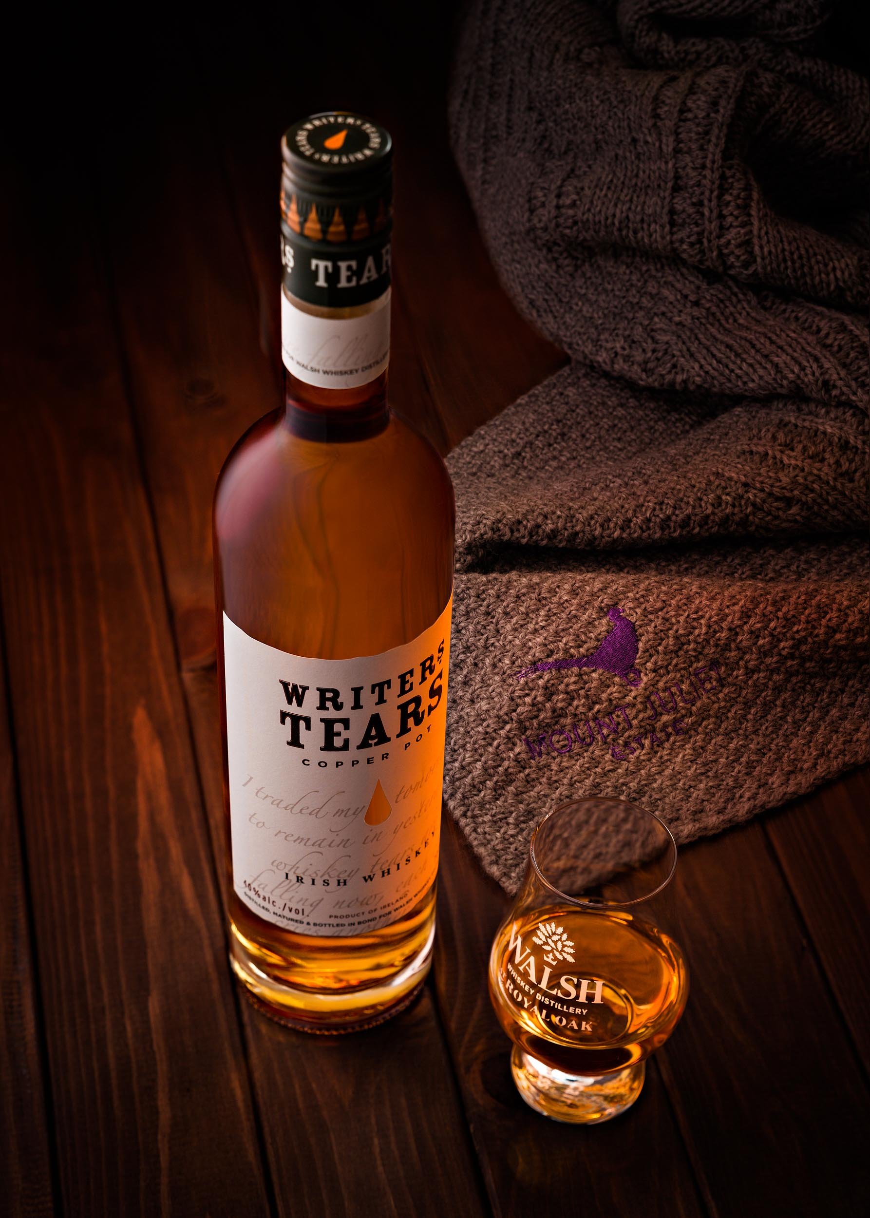 Writers Tears Whiskey on Table | Commercial Product Image