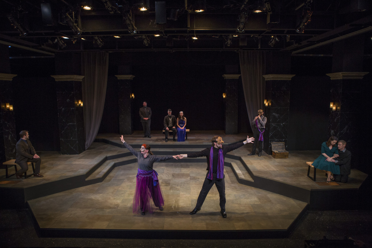 Bryce Kemph, John T. Smith, Kathy Logelin, Troy Schremmer, James Taylor Odom, Jason Shipman, Courtneay Sanders, Grant Goodman in Hamlet (2014). Photo by Beth Hall. 