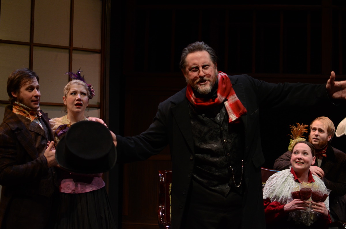 Justin Scheuer, Jenny Guy, Jeffrey Baumgartner, Kathy Logelin, and Nate Stahlke in A Christmas Carol (2013). Bettencourt Chase Photography. 