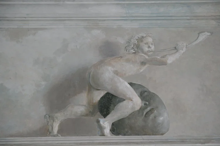 Detail of a wall painting in the entrance hall.