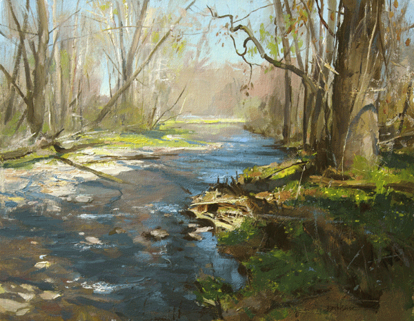 "Spring Morning Along Fleecydale Creek" 11" x 14" oil 