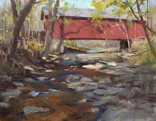  "Covered Bridge at Cabin Run" 11" x 14" oil  Highlands Art Gallery  