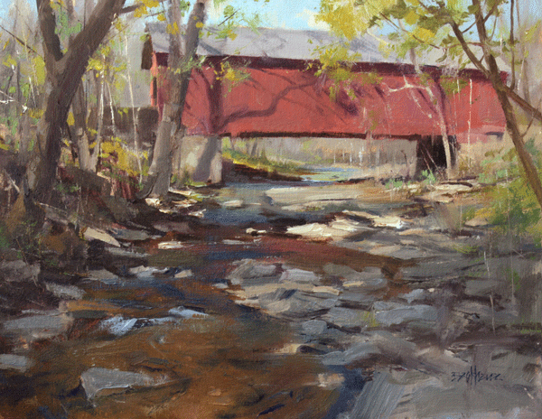 "Covered Bridge at Cabin Run" 11" x 14" oil Highlands Art Gallery