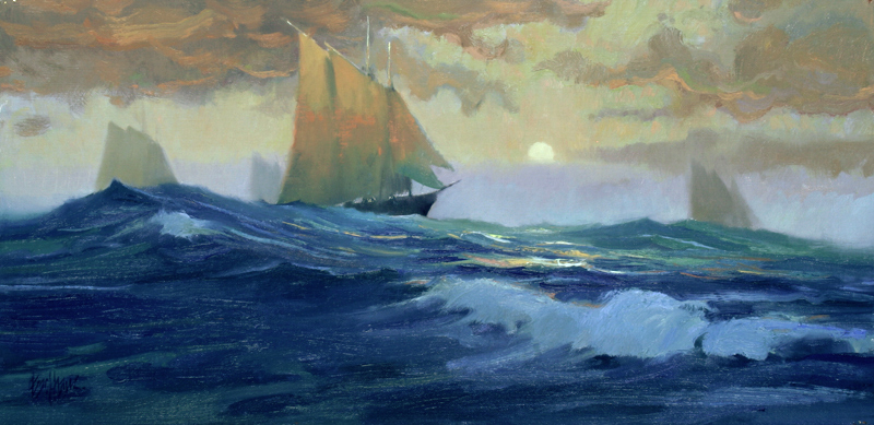 "Sailing with the Moon" 10" x 20" oil