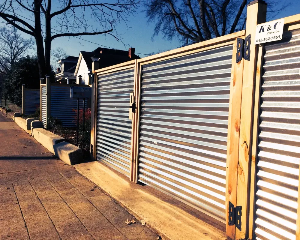 Corrugated Metal Privacy Gate with a Wood Frame Nashville