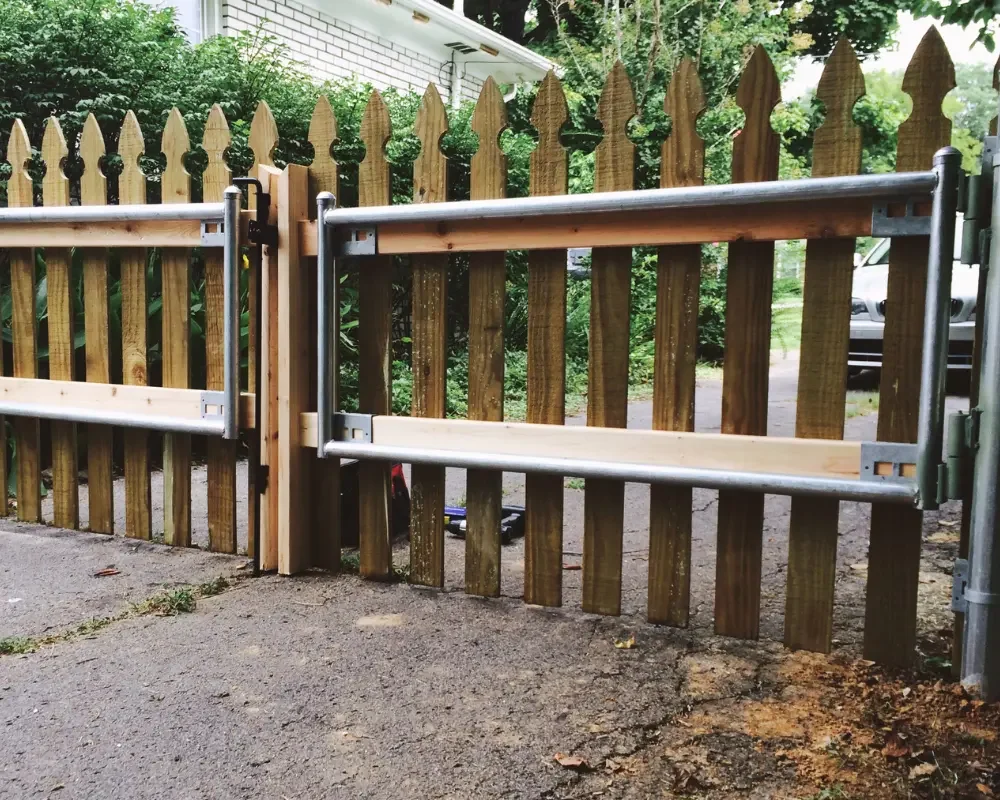 Wood Picket Double Gate with Galvanized Metal Frame