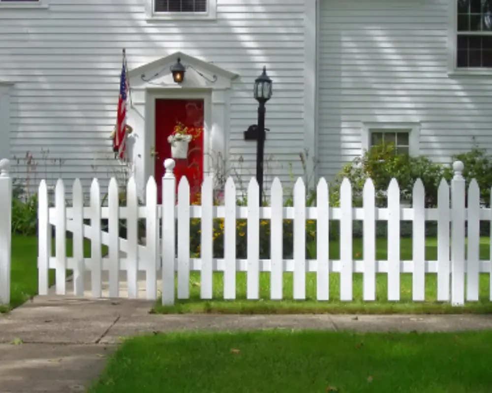 White Vinyl Picket Fence Gate in a Front Yard Walkway Nashville