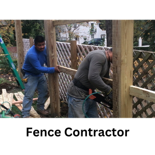 K&C Fence contractors serving Nashville and Middle Tennessee installs a wood fence frame with lattice panels in a residential backyard.