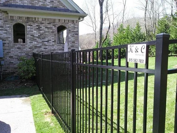 Black aluminum fence installed by K&C Fence providing durable security and a clean, modern look for a residential property in Nashville, Tennessee.