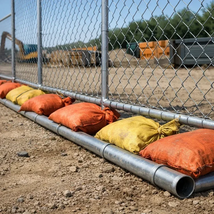 K&C Fence installed temporary construction fencing with weighted barriers to secure an active job site in Clarksville, Tennessee.