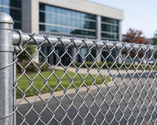 K&C Fence galvanized chain link fence secures a commercial property in Lebanon, Tennessee.