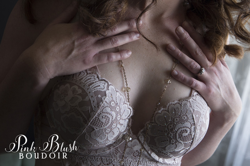 Edmonton Boudoir, close up of a woman's hands touching her chest