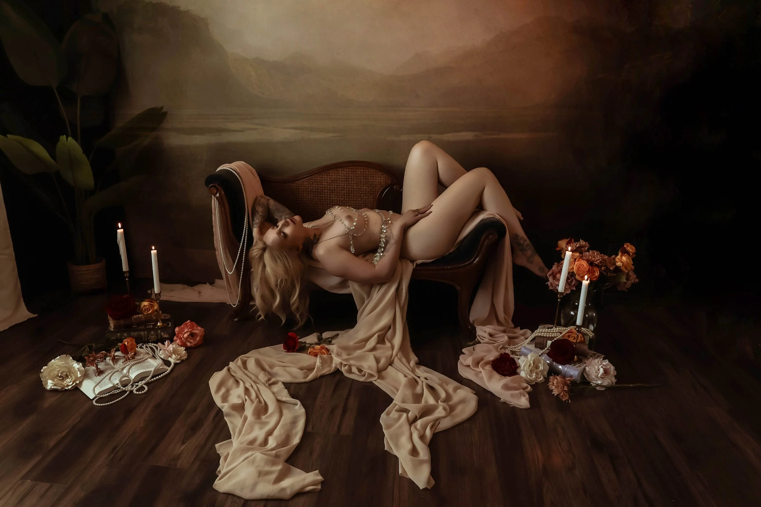 Woman posing confidently in luxury boudoir studio in Edmonton