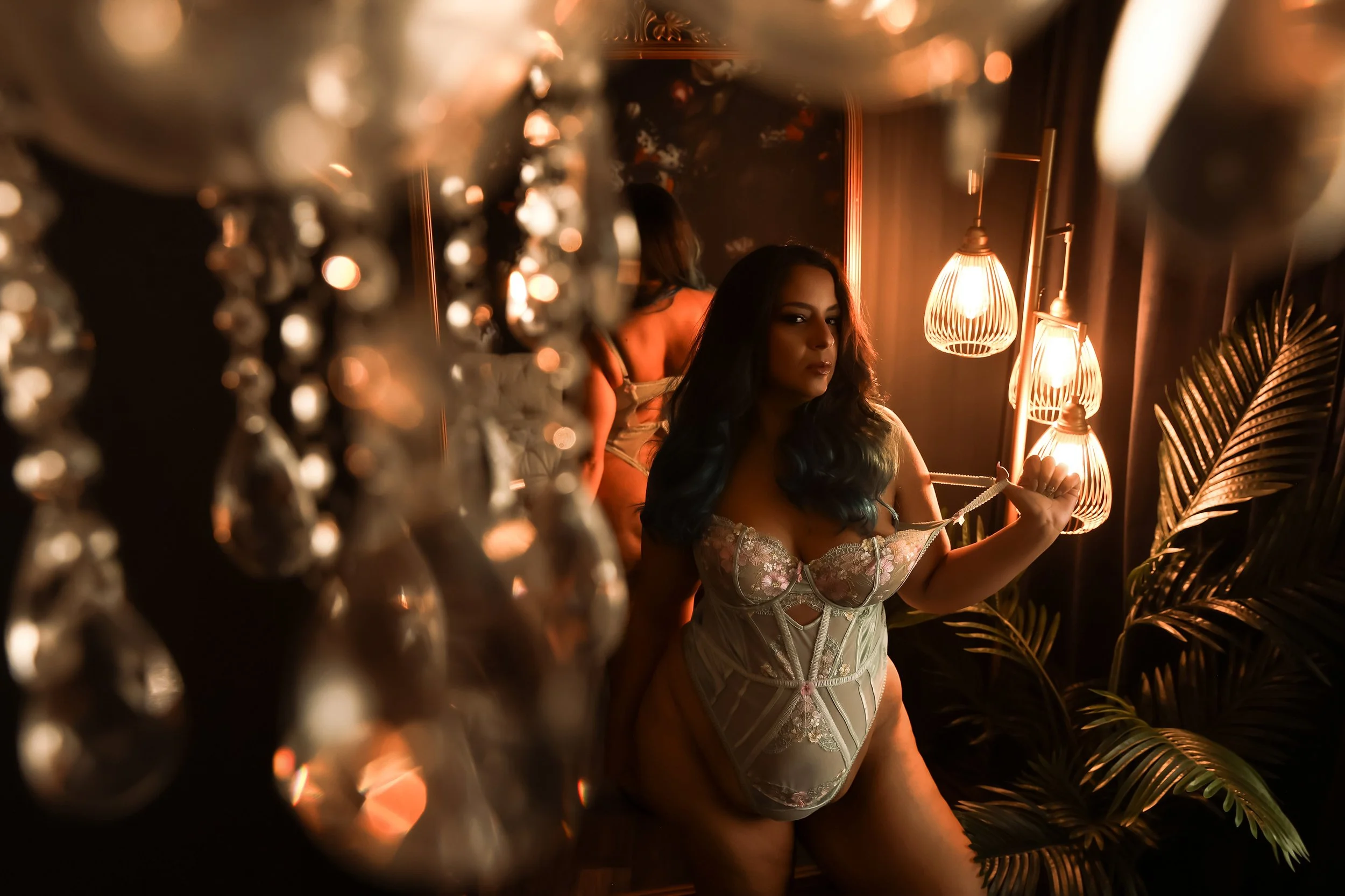 Woman posing in lingerie in edmonton boudoir studio