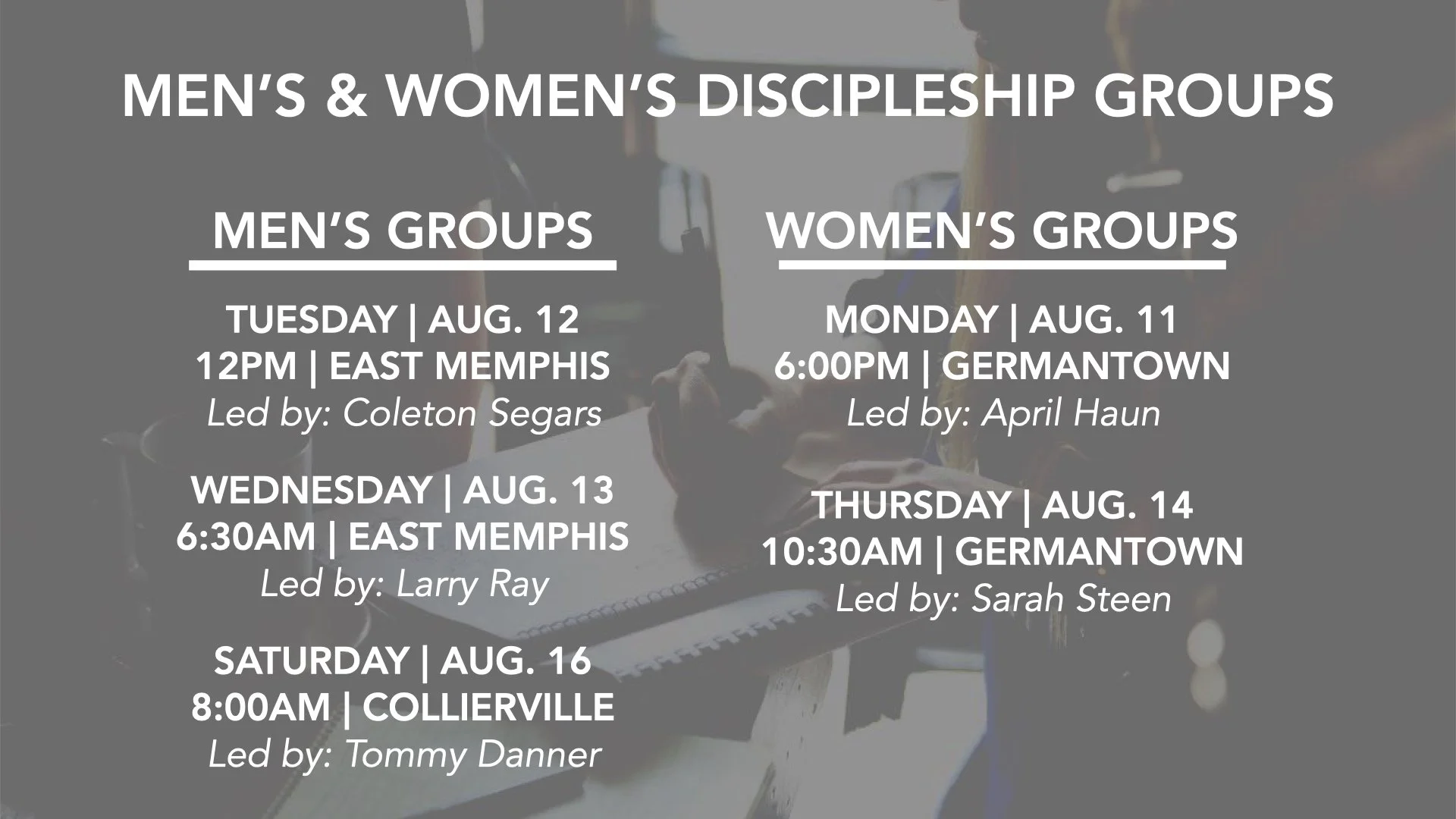 Men's & Women's Fall Discipleship Groups