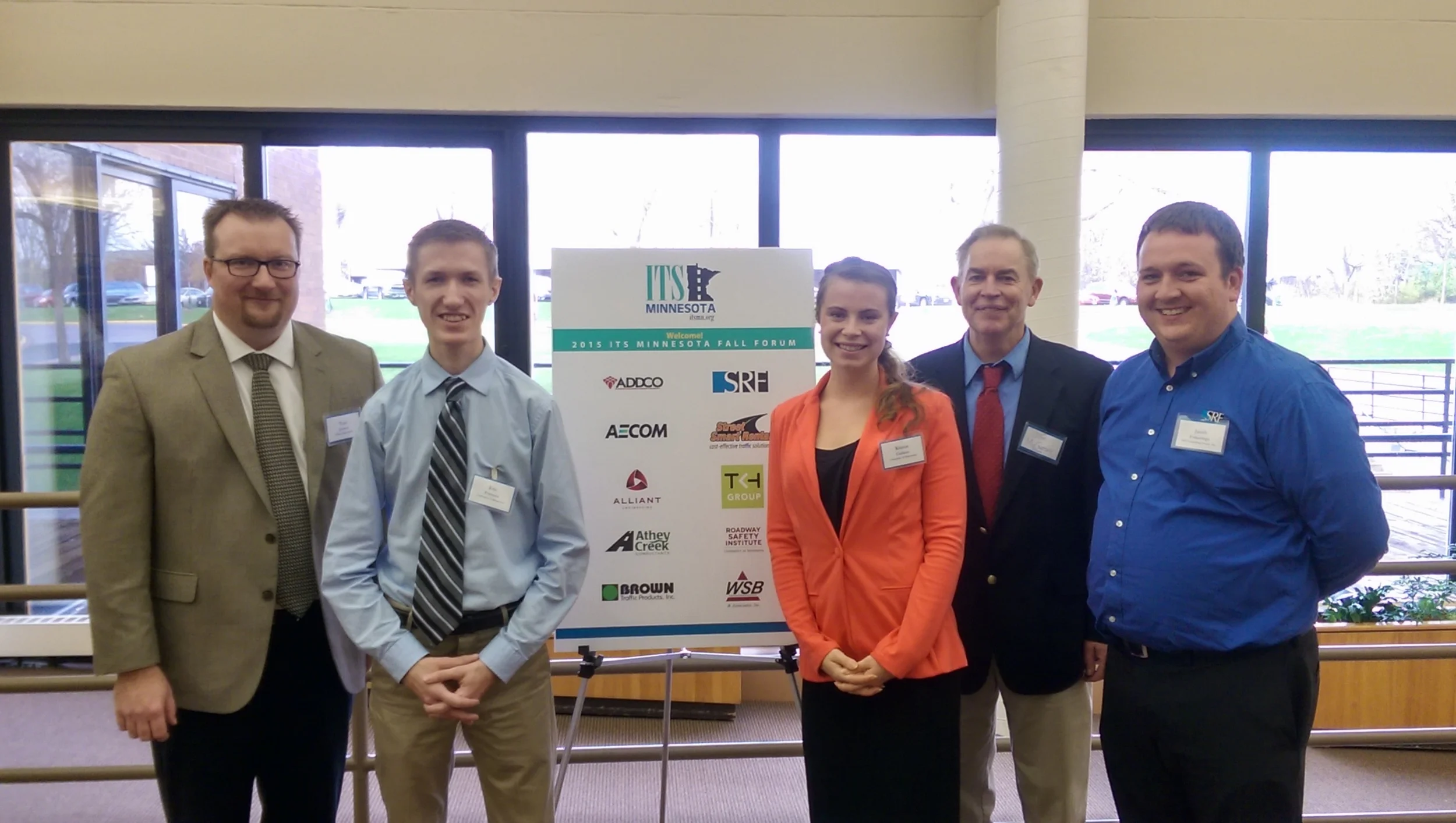 From L to R: 2015 ITS MN President Tom Jensen, Undergraduate Award winners Eric Francen and Kristin Carlson, Scholarship Committee Members Jim McCarthy and Jake Folkeringa.