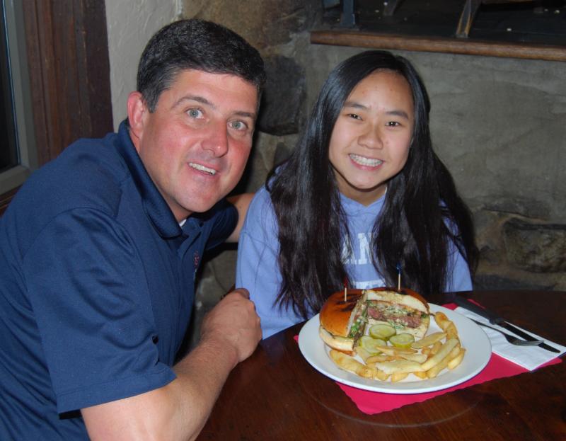 AB&G owner, Chris Kunisch, and Brookside 8th Grader, Nicole Tsigaras, AFEE's Burger of The Week Contest Winner of 2014.