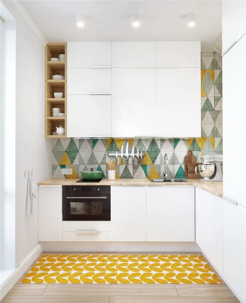 Patterned tile in your kitchen or bathroom is great, but taking a color out of it and reproducing it in your textiles or dinnerware is even better! How pretty is this? ( source )