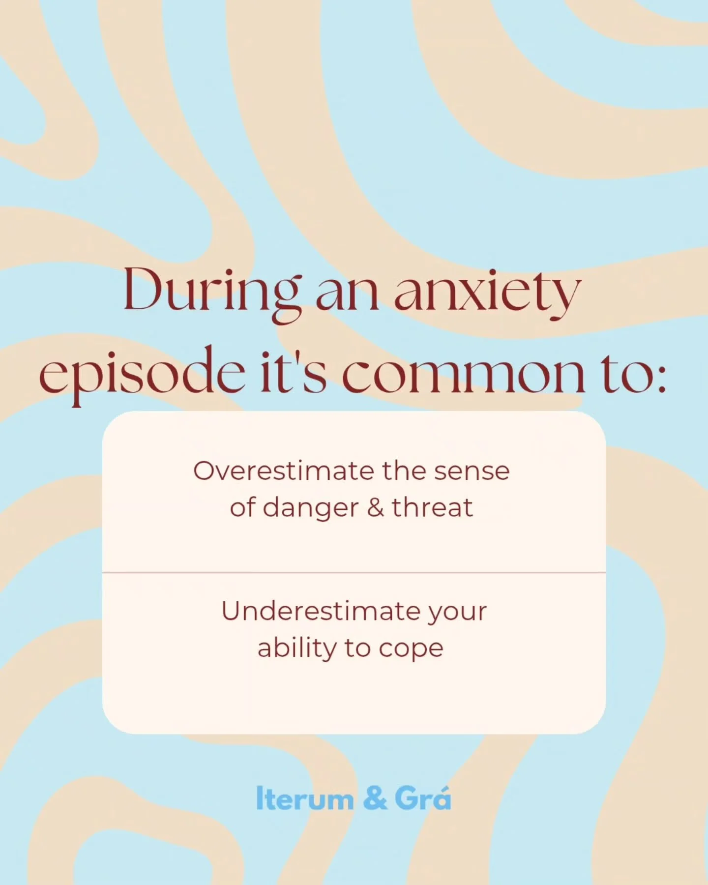 The brain will often make catastrophic misinterpretations as a reaction to the body being in fight/flight mode. Our thoughts are not fact and it's super important to test out our fears in real time. If we don't, we run the risk of never finding out t