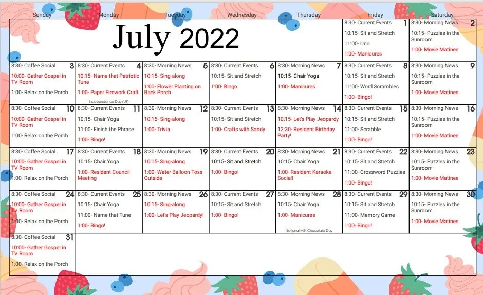 Event Calendar — Shenandoah Place