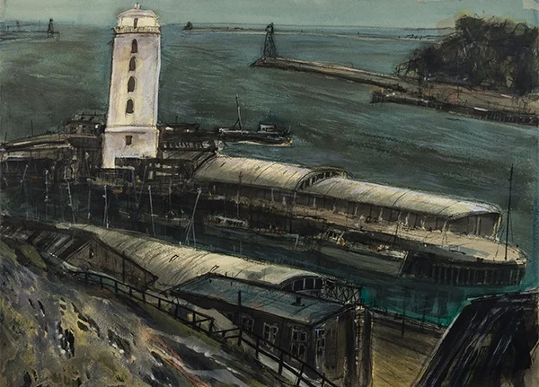 North Shields Fish Quay Chinese ink and watercolour on paper 55.5 x 76cm