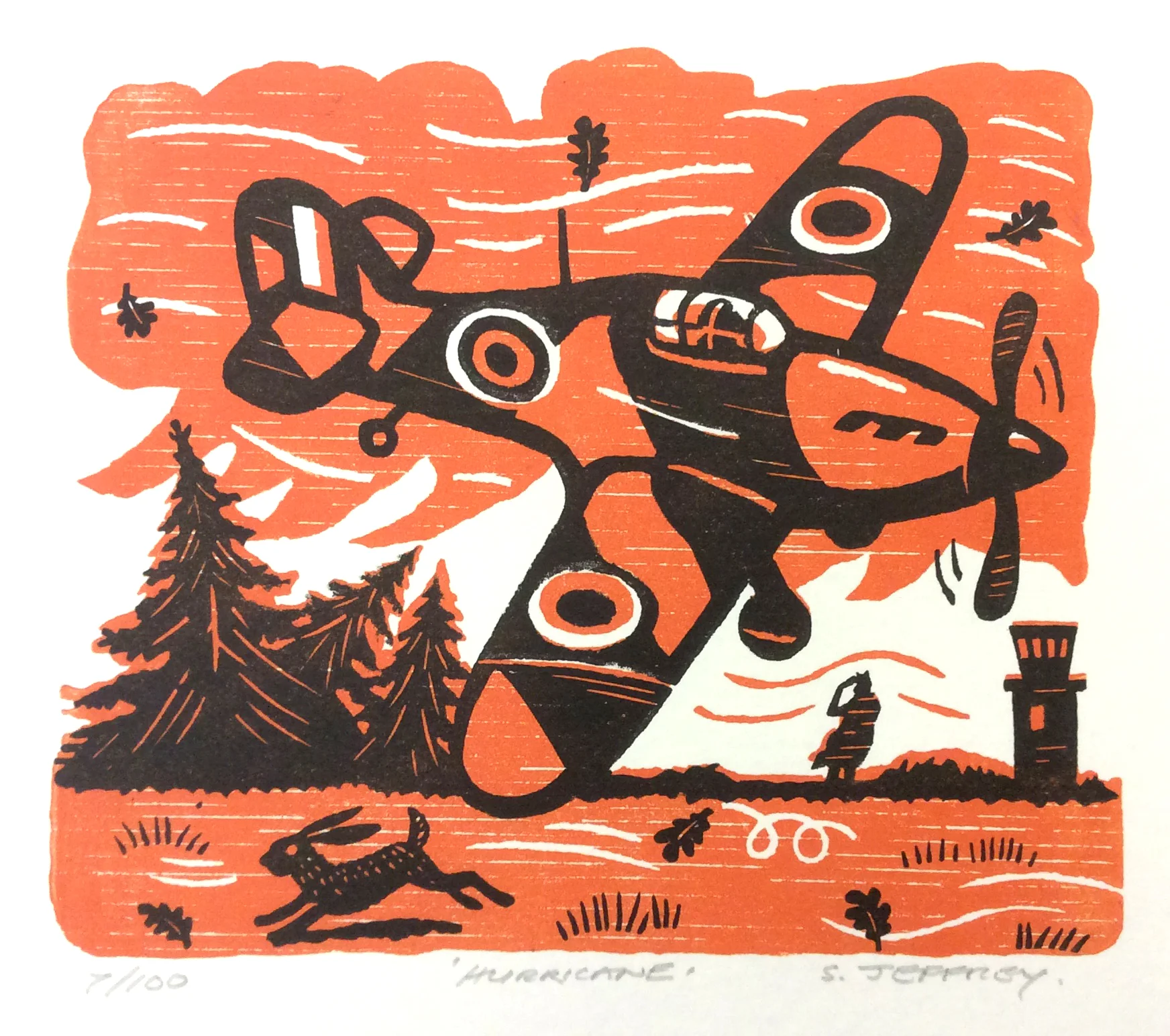 Stephen Jeffrey, Hurricane (Orange), Linocut.jpg